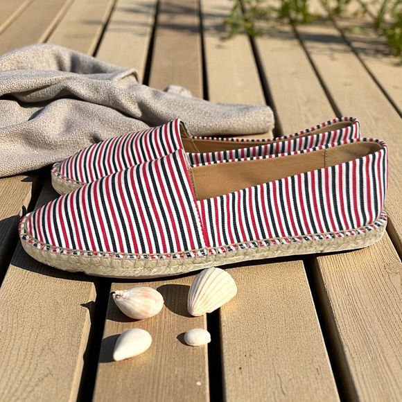 J. Crew Shoes - J.‎ Crew Striped Red White Canvas Espadrille Flats Size 7.5
